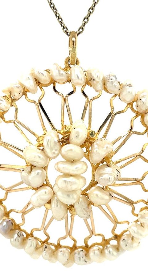 Vintage 20K Gold Pendant with Pearl